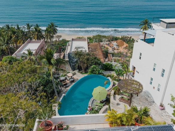 Ocean view terrace at Ajusko Monterrosa home for sale in North Side Sayulita Mexico