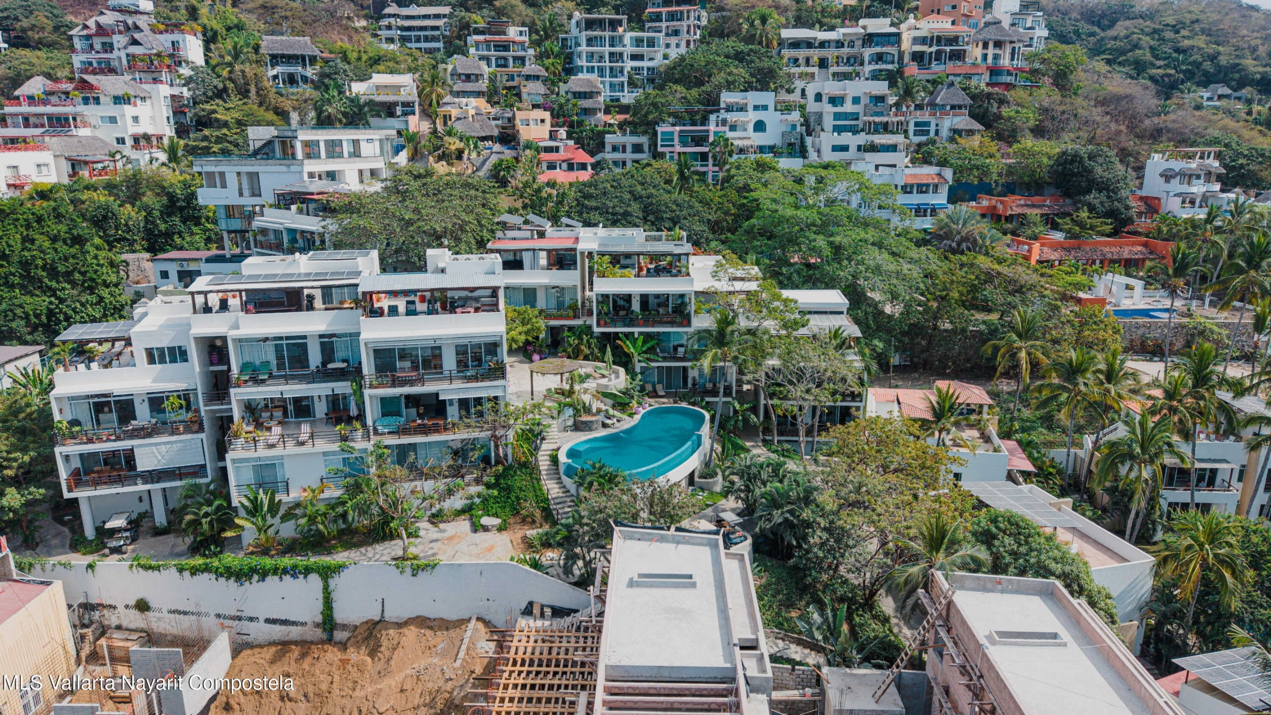 Ocean view terrace at Ajusko Monterrosa home for sale in North Side Sayulita Mexico