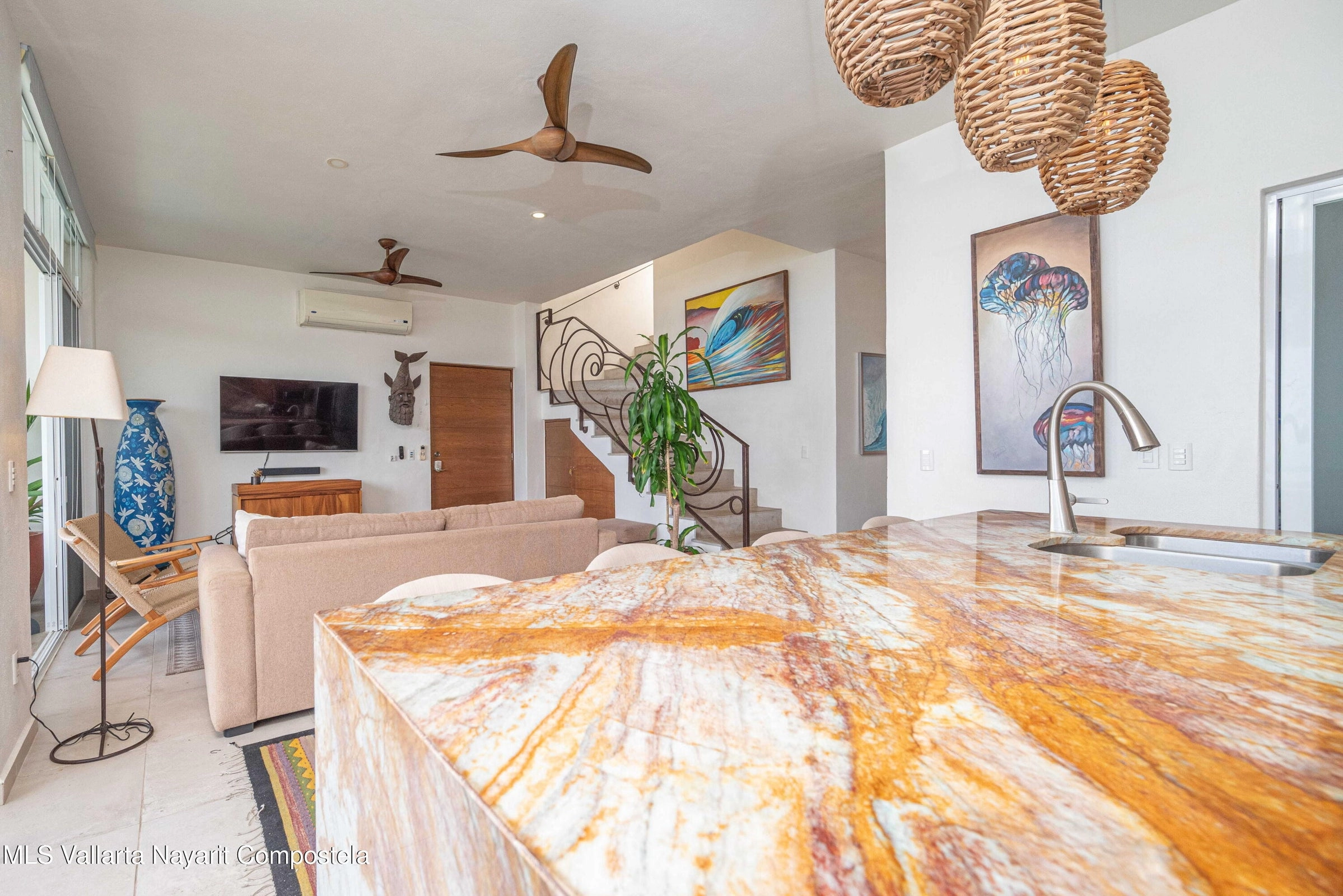 Ocean view terrace at Ajusko Monterrosa home for sale in North Side Sayulita Mexico