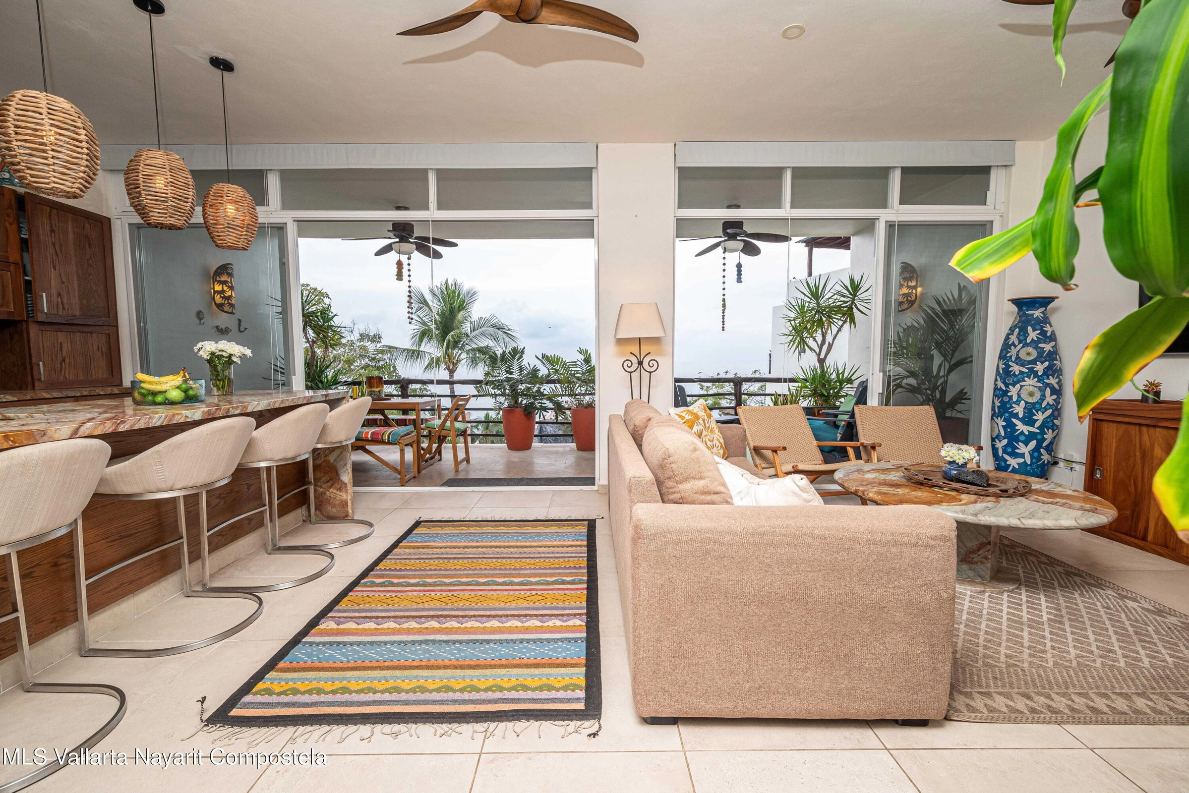 Ocean view terrace at Ajusko Monterrosa home for sale in North Side Sayulita Mexico