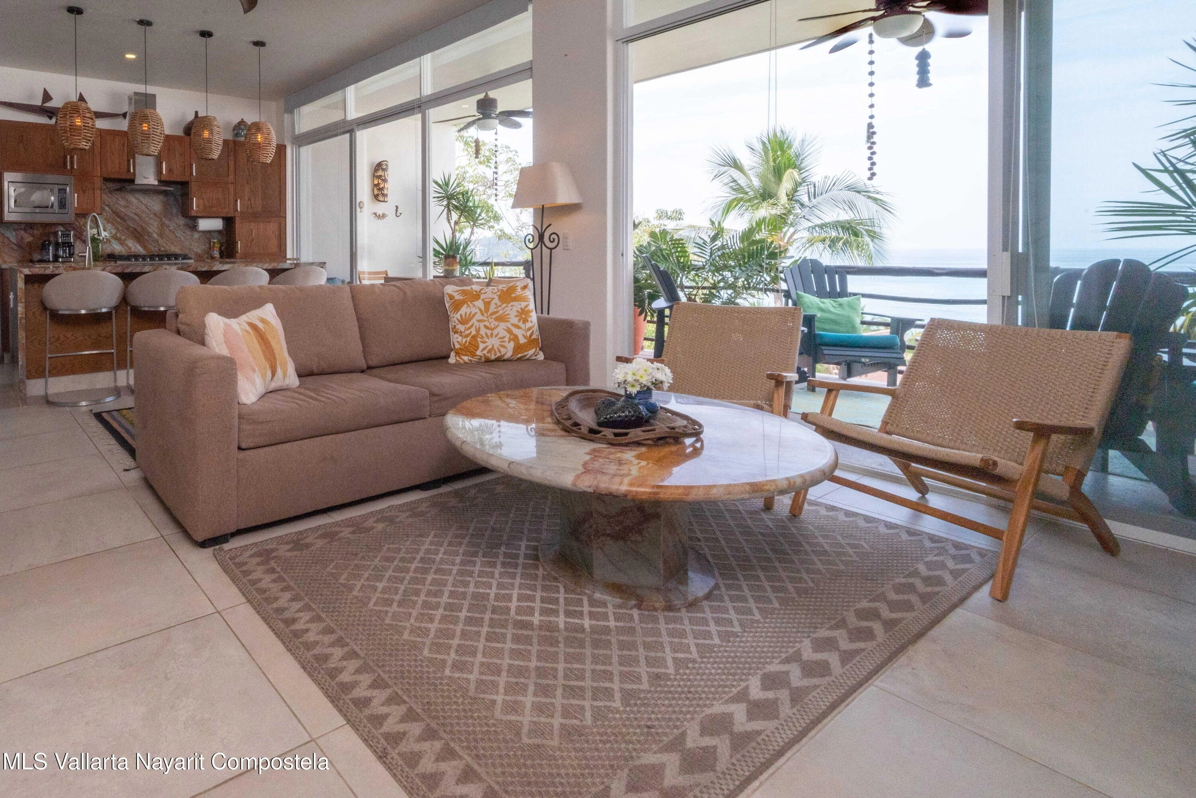 Ocean view terrace at Ajusko Monterrosa home for sale in North Side Sayulita Mexico