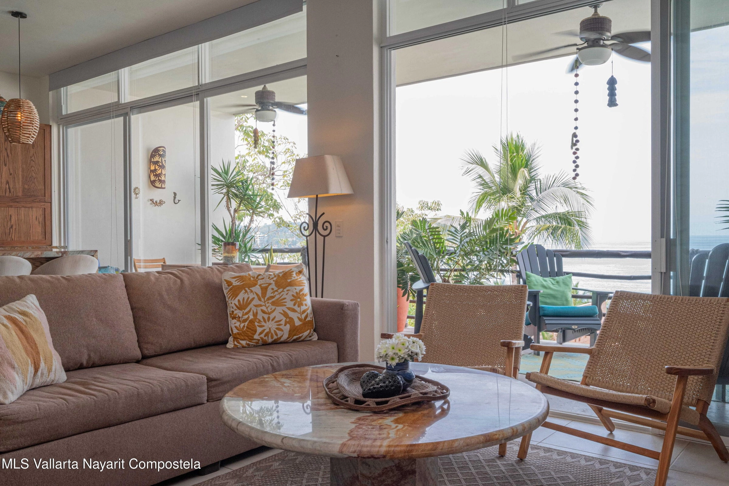 Ocean view terrace at Ajusko Monterrosa home for sale in North Side Sayulita Mexico