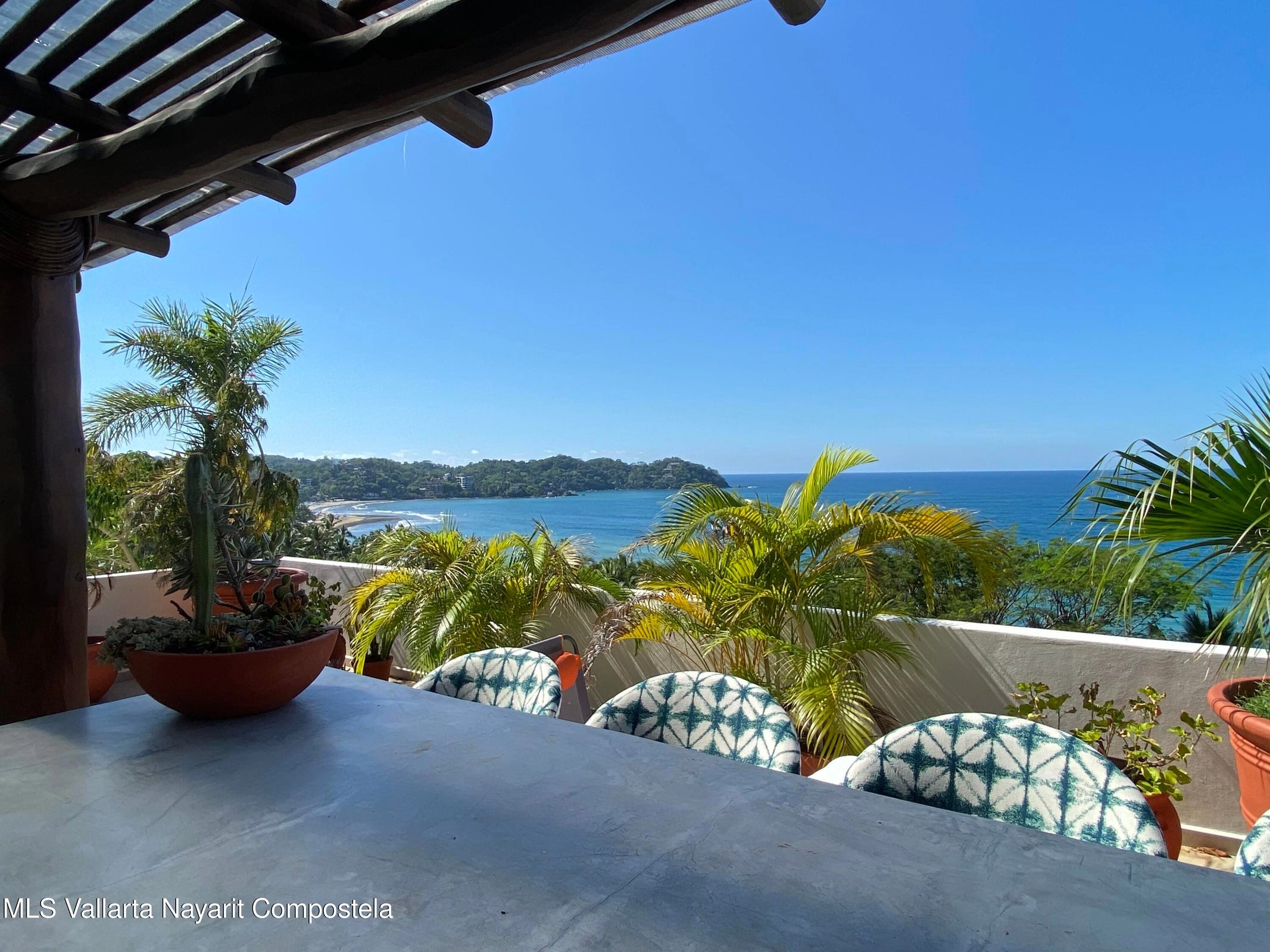 Ocean view terrace at Ajusko Monterrosa home for sale in North Side Sayulita Mexico