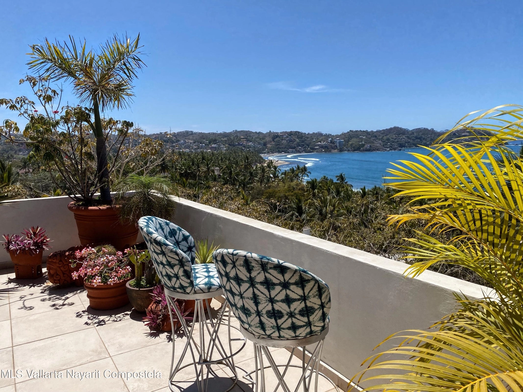 Ocean view terrace at Ajusko Monterrosa home for sale in North Side Sayulita Mexico