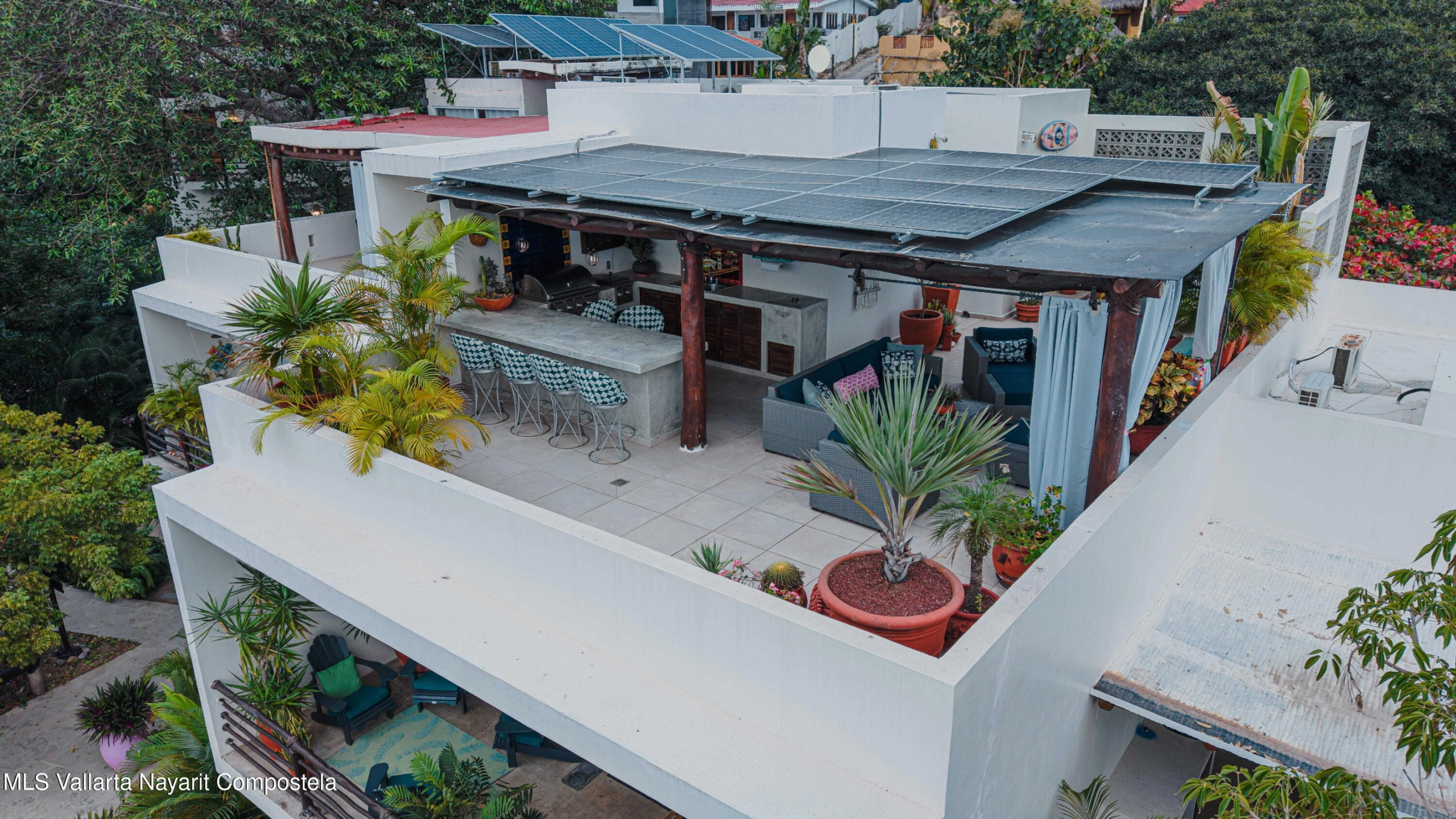 Ocean view terrace at Ajusko Monterrosa home for sale in North Side Sayulita Mexico
