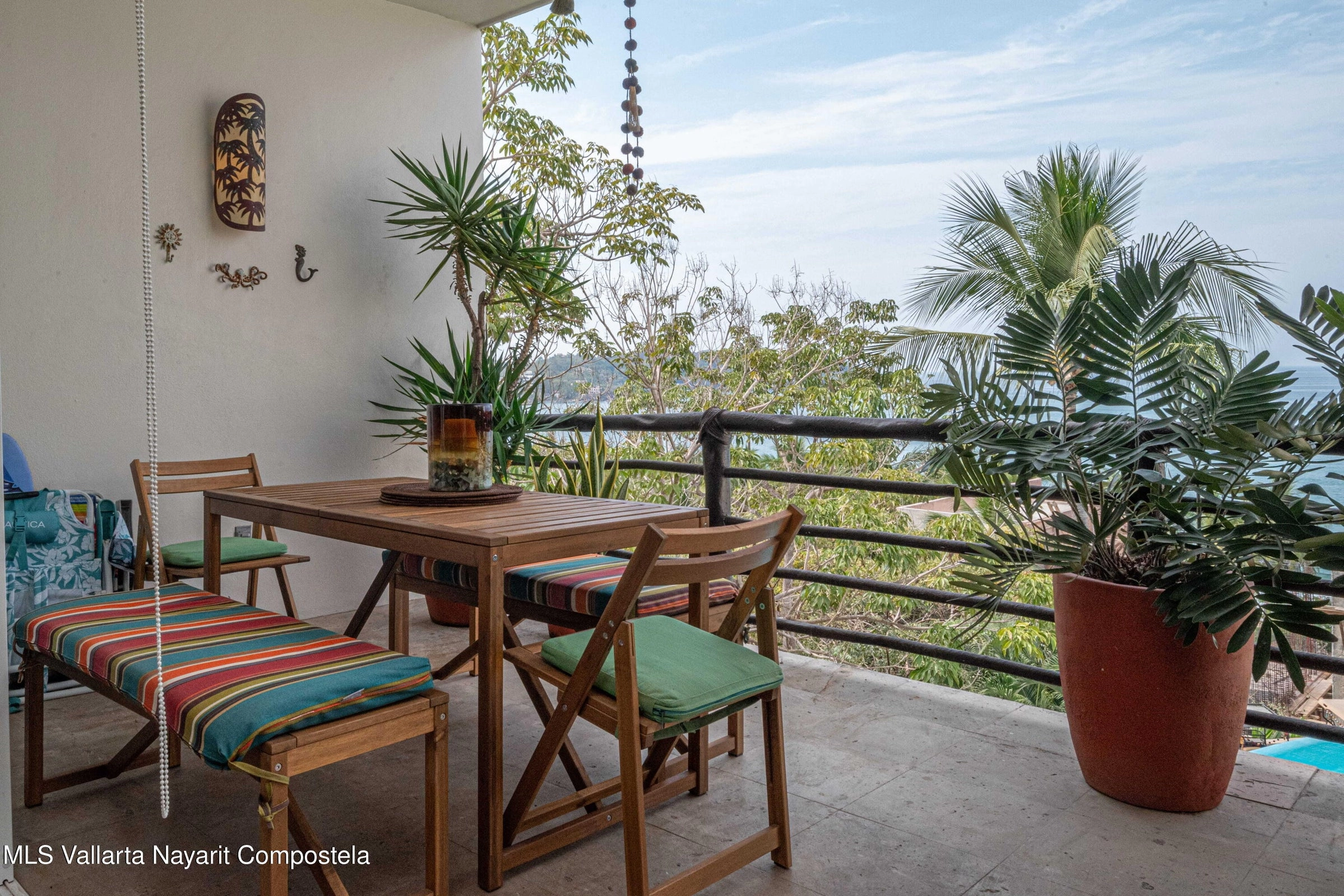 Ocean view terrace at Ajusko Monterrosa home for sale in North Side Sayulita Mexico