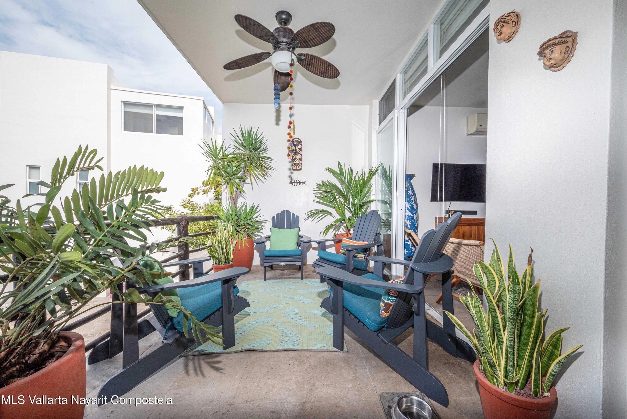 Ocean view terrace at Ajusko Monterrosa home for sale in North Side Sayulita Mexico