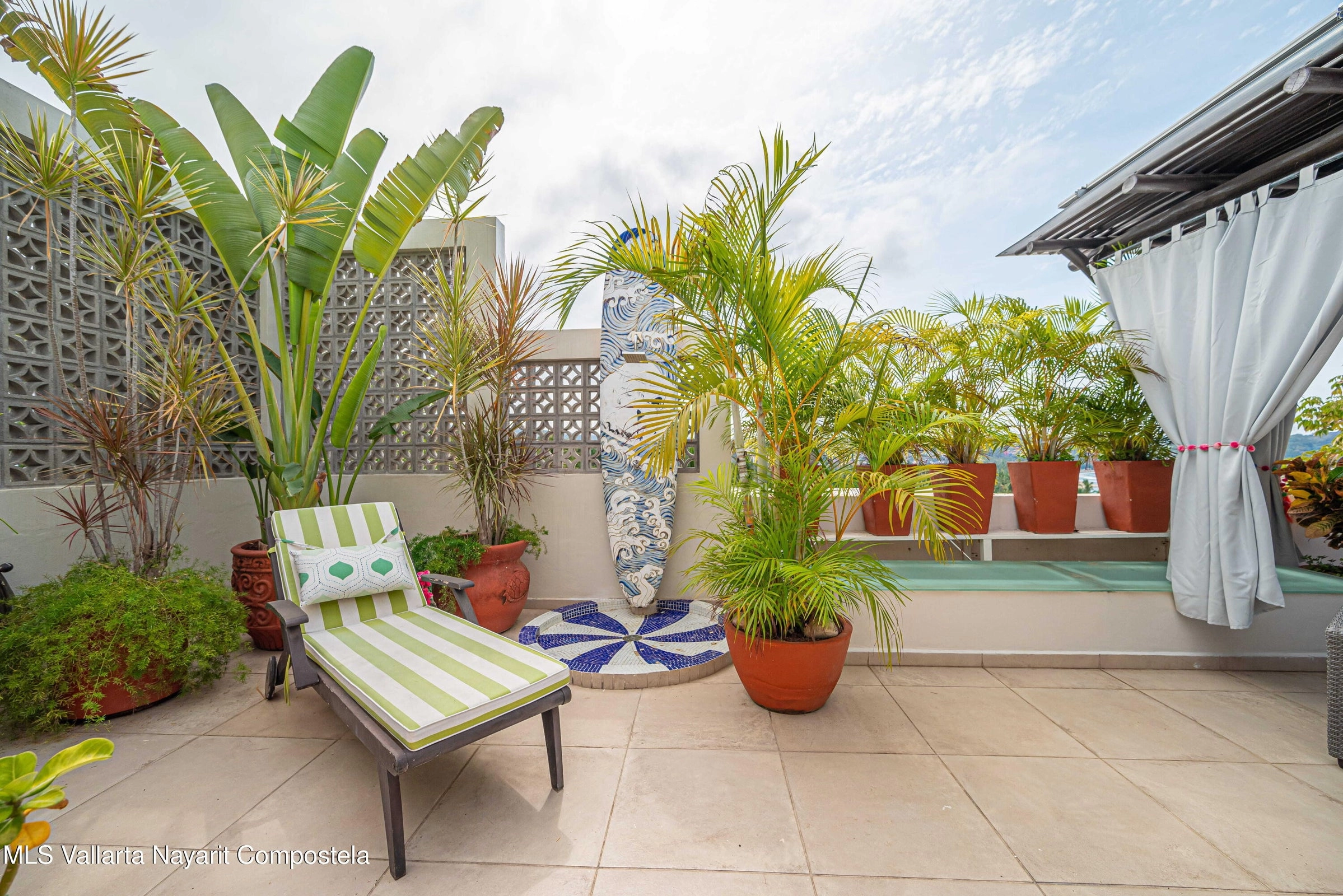 Ocean view terrace at Ajusko Monterrosa home for sale in North Side Sayulita Mexico