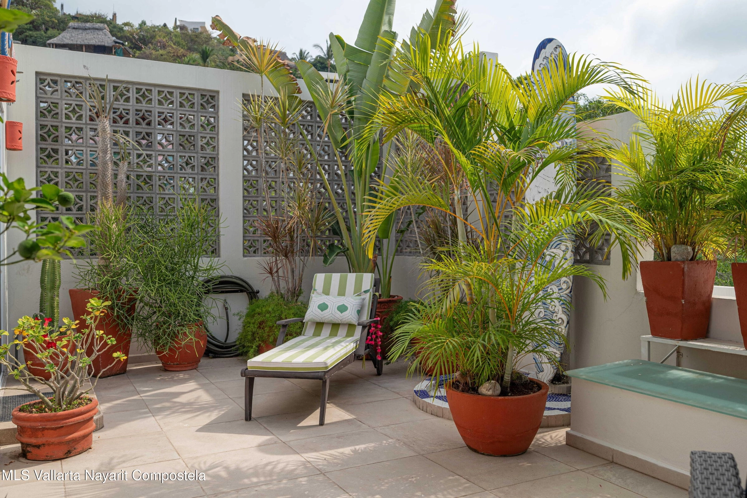 Ocean view terrace at Ajusko Monterrosa home for sale in North Side Sayulita Mexico