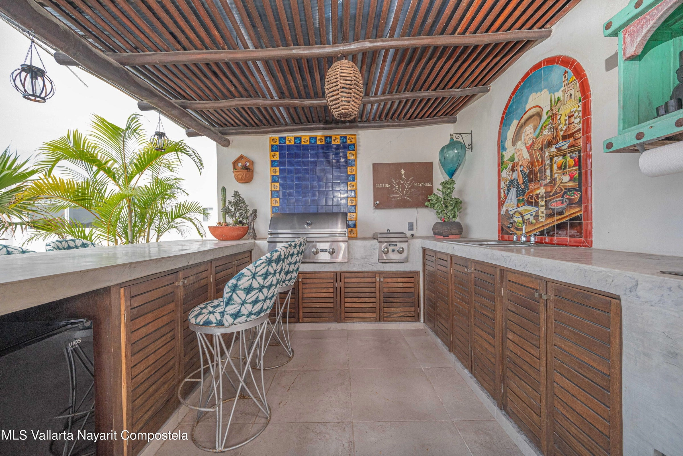 Ocean view terrace at Ajusko Monterrosa home for sale in North Side Sayulita Mexico
