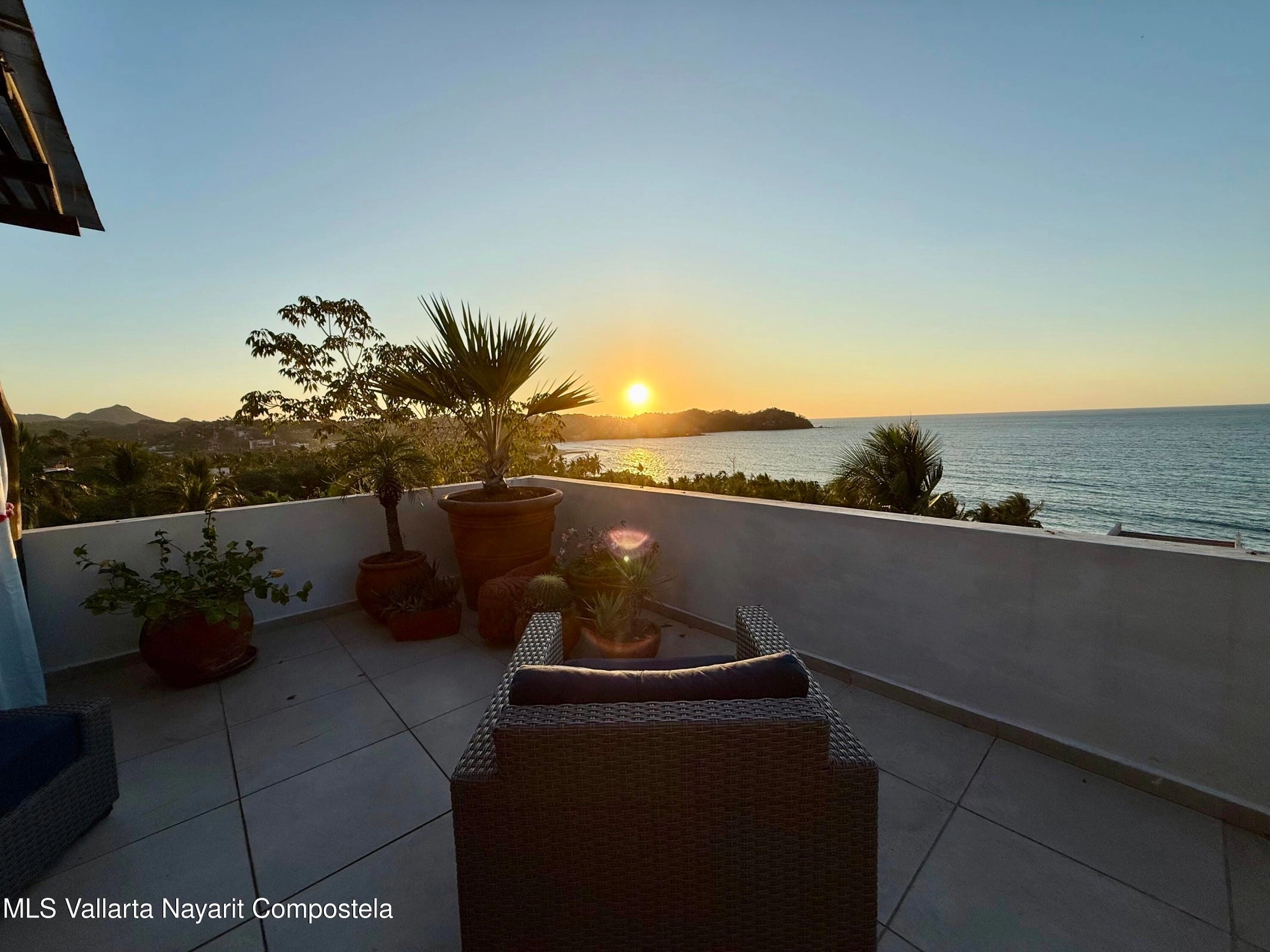 Ocean view terrace at Ajusko Monterrosa home for sale in North Side Sayulita Mexico