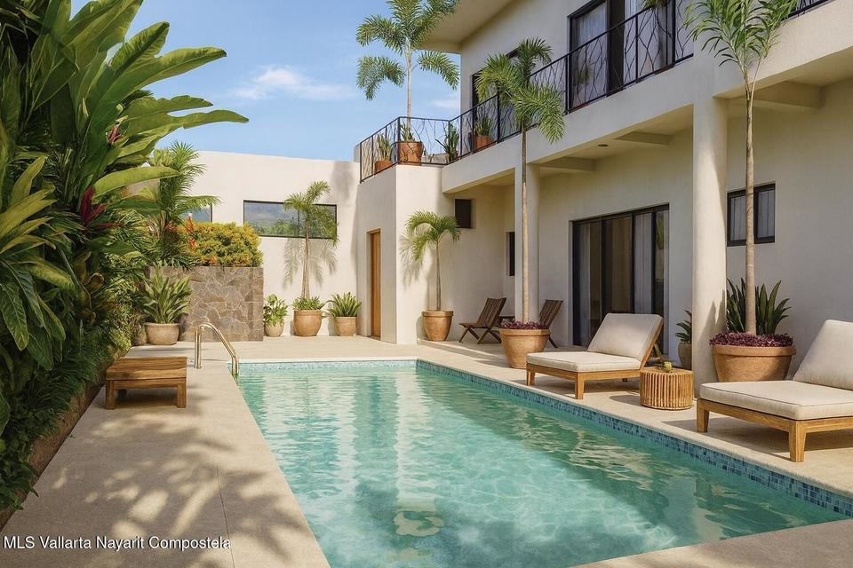 tesoro-escondido-sayulita-shared-pool Open-concept kitchen in a condo for sale in Sayulita